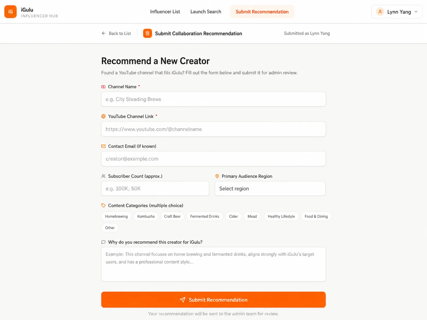 Creator Submission Form
