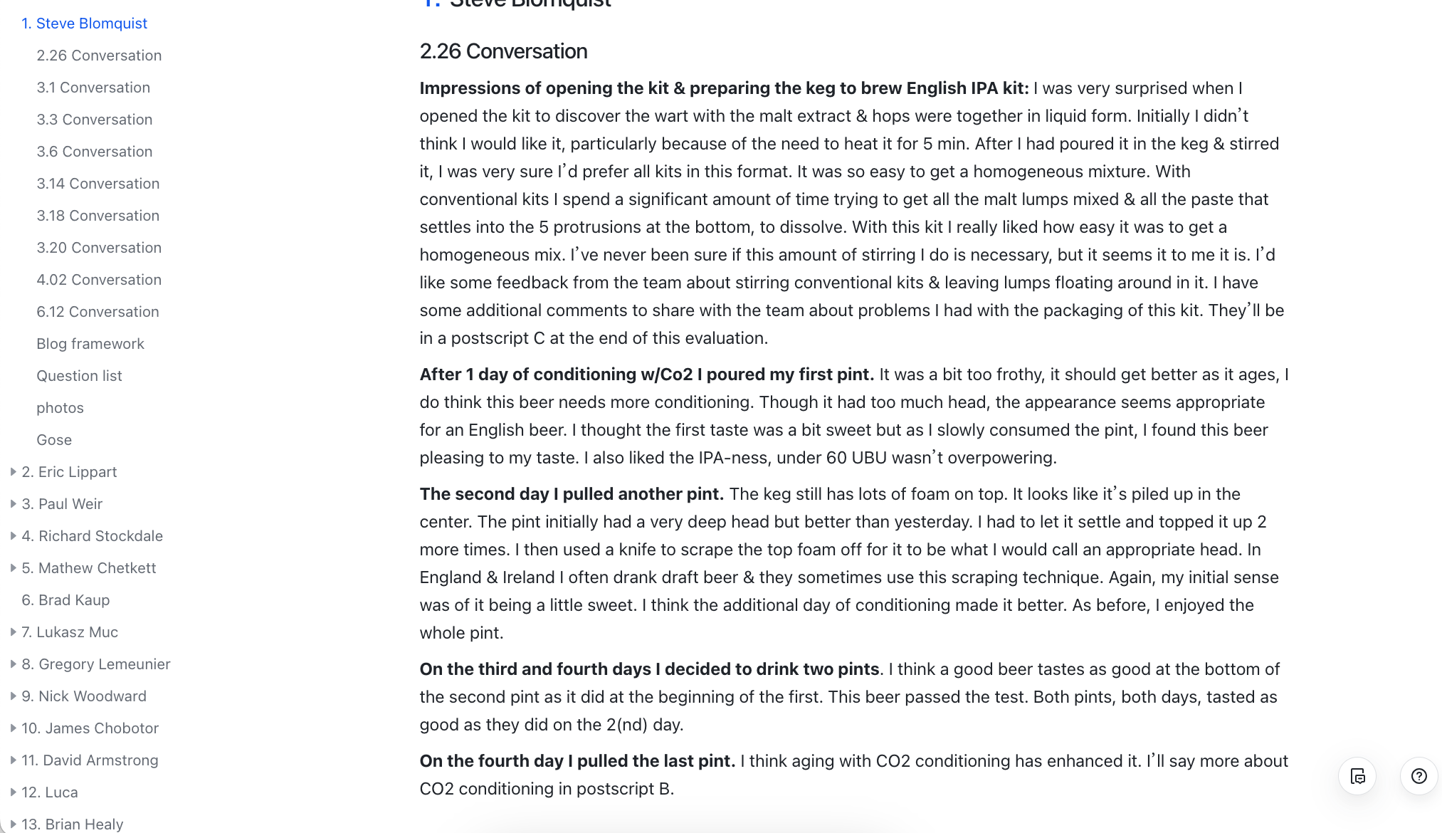 Customer conversation records, question list and story framework