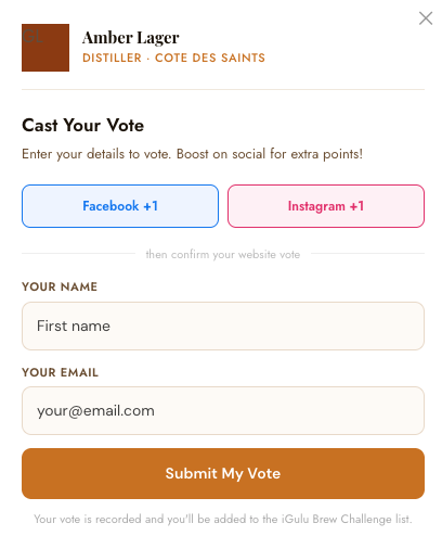 Website vote capture form