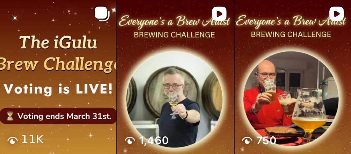 Instagram Brew Challenge views including 11K views on the voting launch post